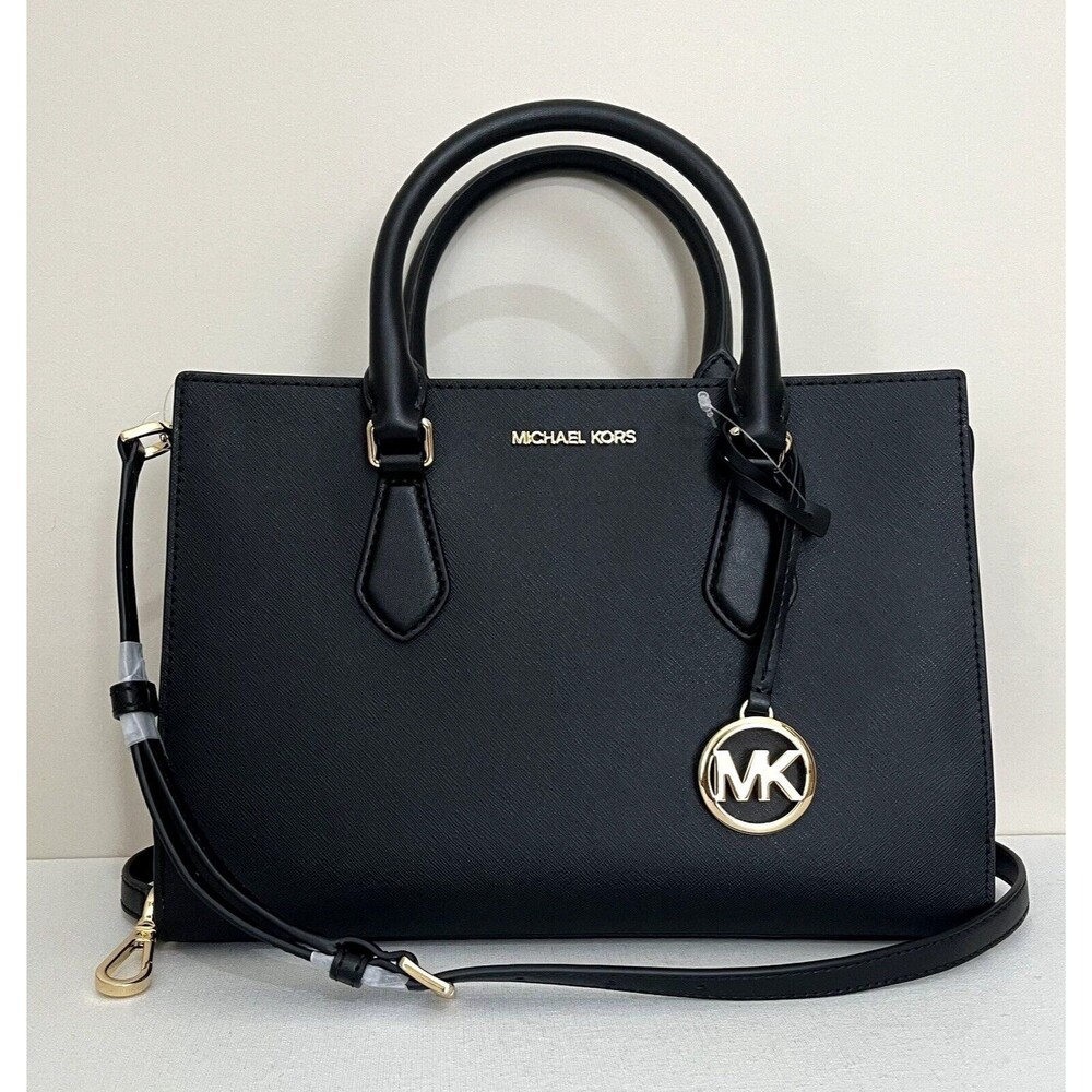 New Michael Kors Sheila Medium Saffiano Vegan Leather Satchel Black